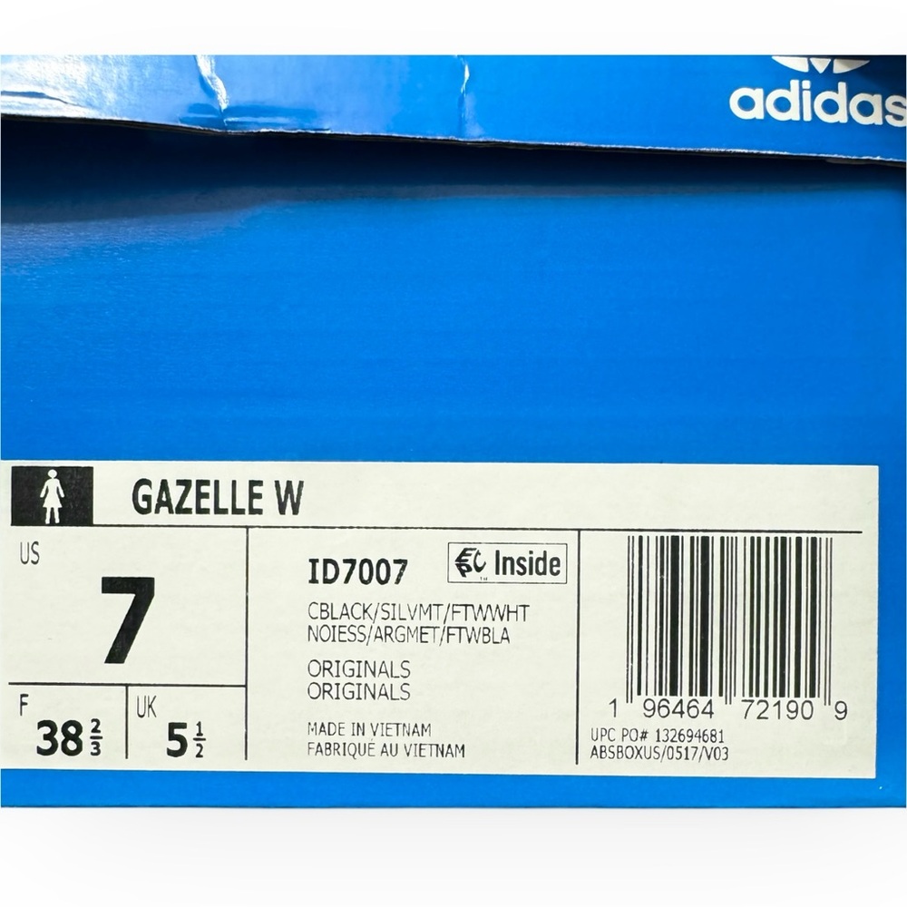 ADIDAS NIB OG Gazelle Suede Shoes in Black/Metallic Silver, Size 7 - Picture 16 of 16